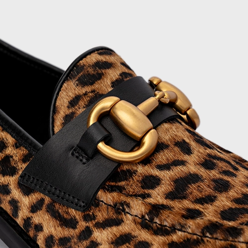 Loafer Bridão Salto Bloco Pelo Animal Print Honey