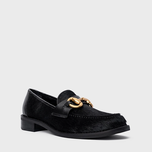 Loafer Bridão Salto Bloco Pelo Preto