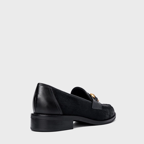 Loafer Bridão Salto Bloco Pelo Preto