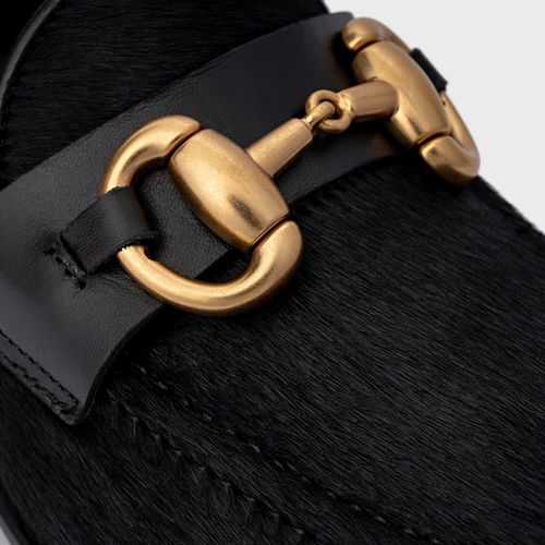 Loafer Bridão Salto Bloco Pelo Preto