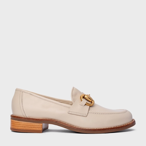 Loafer Bridão Salto Bloco Couro Off White Cotton