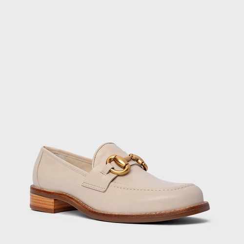 Loafer Bridão Salto Bloco Couro Off White Cotton