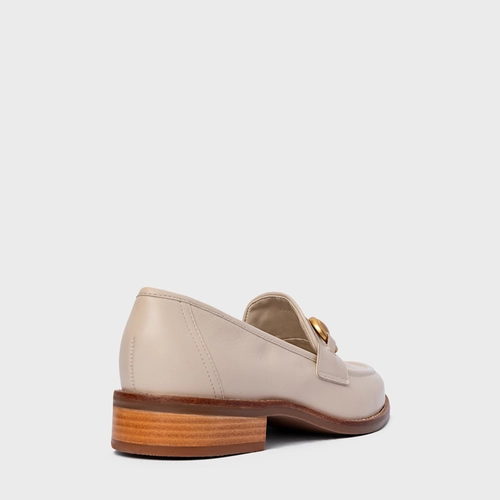 Loafer Bridão Salto Bloco Couro Off White Cotton
