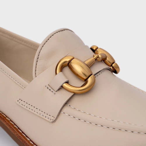 Loafer Bridão Salto Bloco Couro Off White Cotton