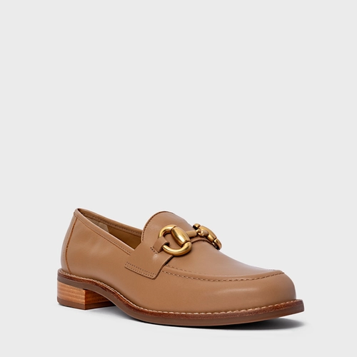 Loafer Bridão Salto Bloco Couro Bege Cookie