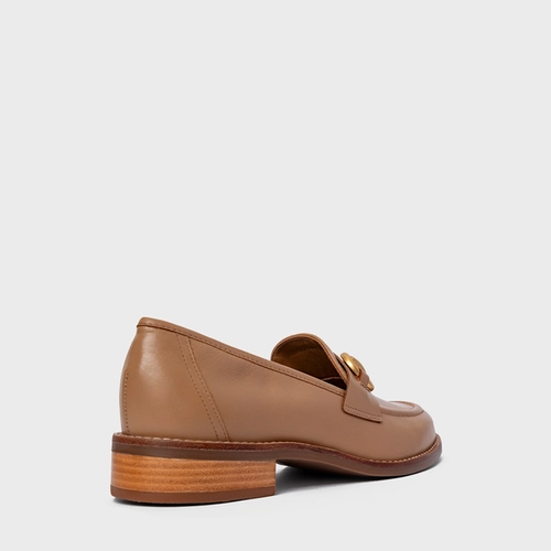 Loafer Bridão Salto Bloco Couro Bege Cookie