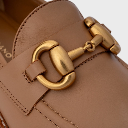 Loafer Bridão Salto Bloco Couro Bege Cookie