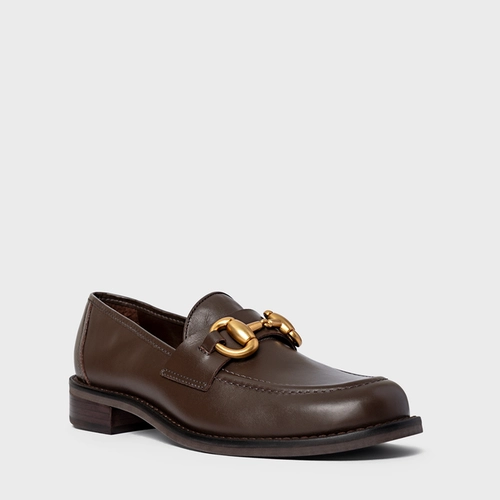 Loafer Bridão Salto Bloco Couro Marrom Dark Brown