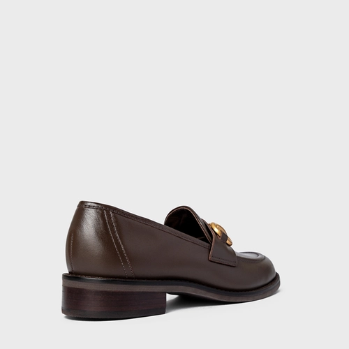 Loafer Bridão Salto Bloco Couro Marrom Dark Brown