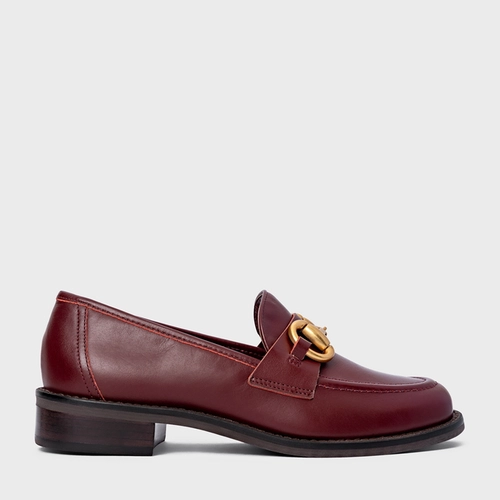 Loafer Bridão Salto Bloco Couro Vinho Mahogany