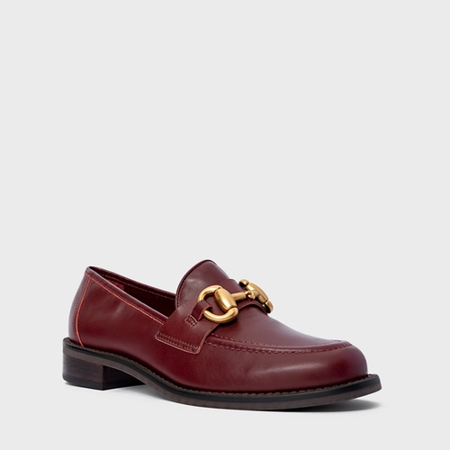 Loafer Bridão Salto Bloco Couro Vinho Mahogany