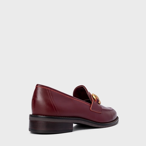 Loafer Bridão Salto Bloco Couro Vinho Mahogany