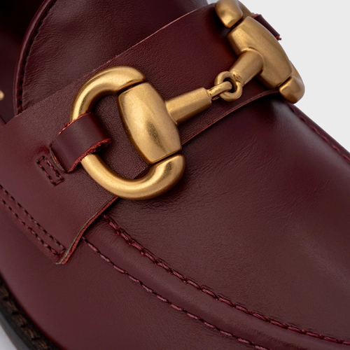 Loafer Bridão Salto Bloco Couro Vinho Mahogany