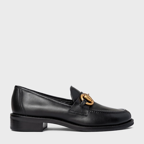 Loafer Bridão Salto Bloco Couro Preto