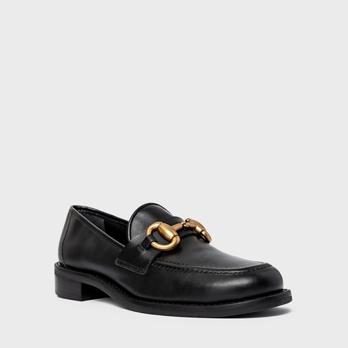 Loafer Bridão Salto Bloco Couro Preto