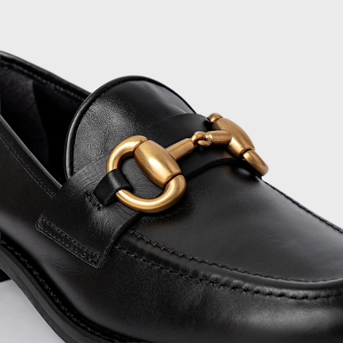 Loafer Bridão Salto Bloco Couro Preto
