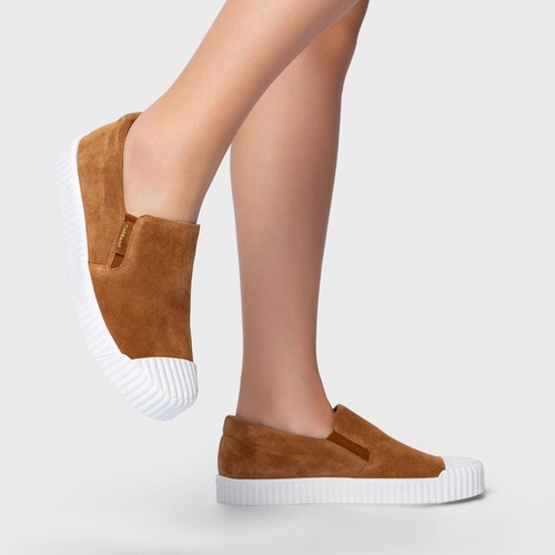 Tênis Slip On Kicks Couro Suede Marrom Saddle