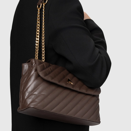 Bolsa Tiracolo Liza Média Couro Marrom Dark Brown