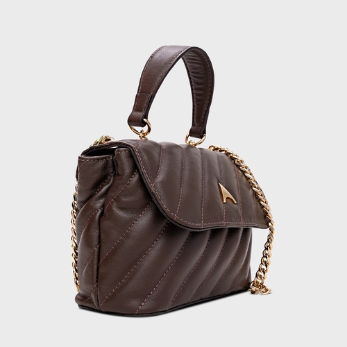 Bolsa Tiracolo Liza Pequena Couro Marrom Dark Brown