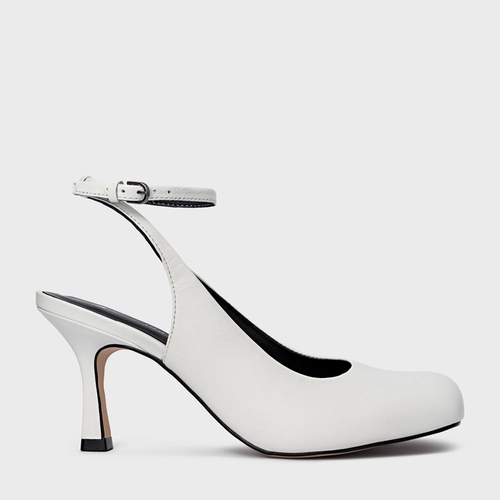 Scarpin Slingback Blown Salto Fino Couro Branco