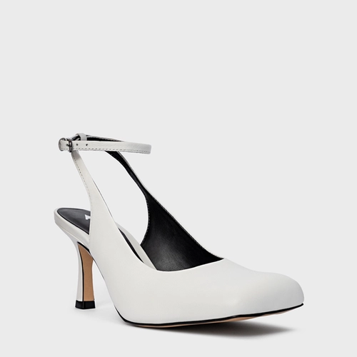 Scarpin Slingback Blown Salto Fino Couro Branco