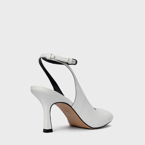 Scarpin Slingback Blown Salto Fino Couro Branco