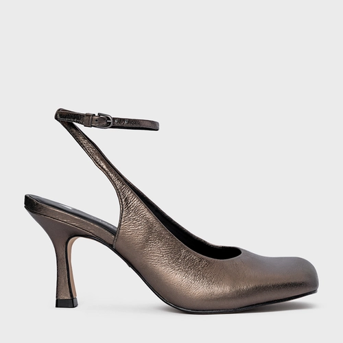 Scarpin Slingback Blown Salto Fino Couro Metalizado Prata