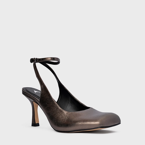 Scarpin Slingback Blown Salto Fino Couro Metalizado Prata