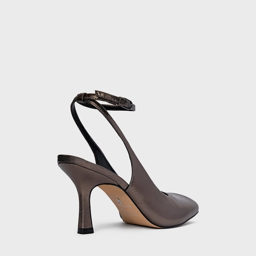Scarpin Slingback Blown Salto Fino Couro Metalizado Prata