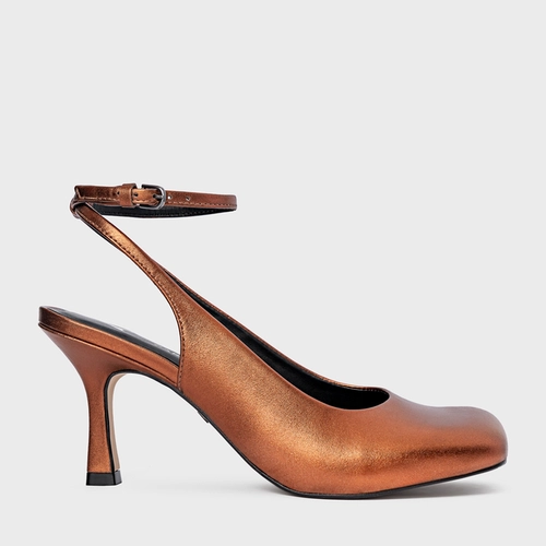 Scarpin Slingback Blown Salto Fino Couro Metalizado Maroon