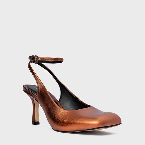 Scarpin Slingback Blown Salto Fino Couro Metalizado Maroon