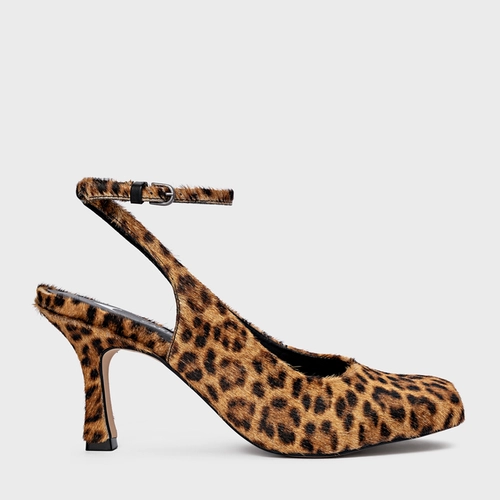 Scarpin Slingback Blown Salto Fino Pelo Animal Print Honey