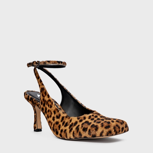 Scarpin Slingback Blown Salto Fino Pelo Animal Print Honey