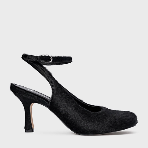 Scarpin Slingback Blown Salto Fino Pelo Preto