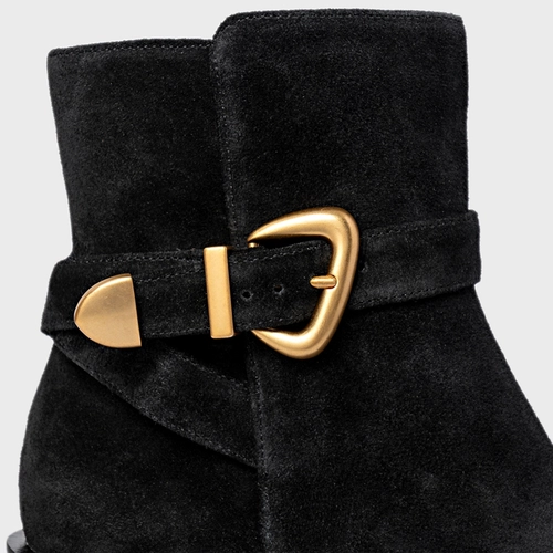 Bota Western Buckle Salto Bloco Couro Suede Preto