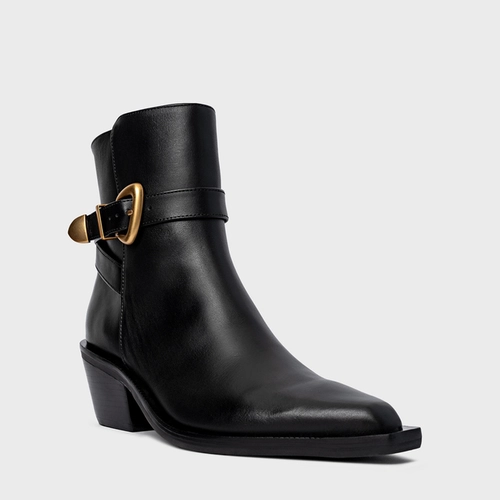 Bota Western Buckle Salto Bloco Couro Preto