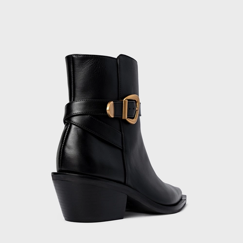 Bota Western Buckle Salto Bloco Couro Preto