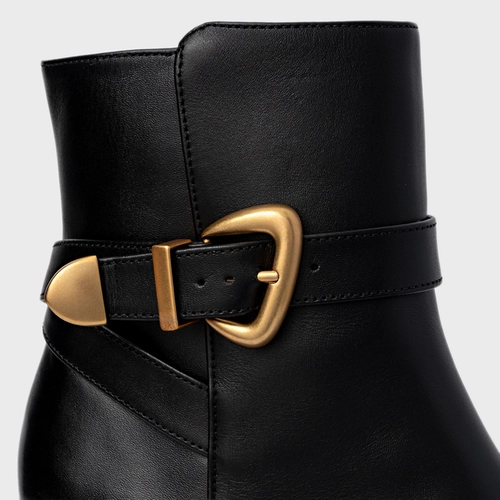 Bota Western Buckle Salto Bloco Couro Preto