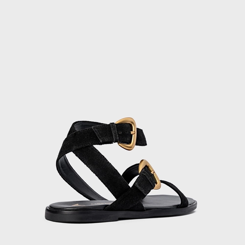 Sandália Flat Buckle Couro Suede Preto