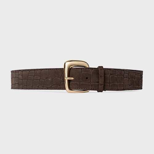 Cinto Western Buckle Grosso Couro Croco Suede Marrom Dark Brown