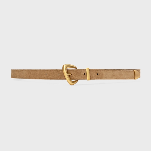 Cinto Western Buckle Fino Couro Suede Bege Almond