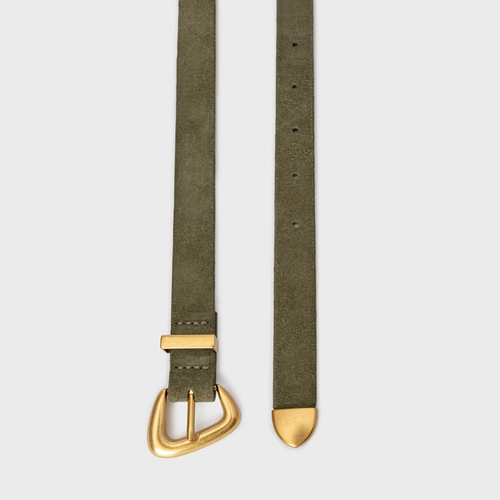 Cinto Western Buckle Fino Couro Suede Verde Army Green