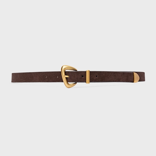 Cinto Western Buckle Fino Couro Suede Marrom Ganache