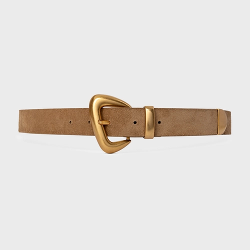Cinto Western Buckle Médio Couro Suede Bege Almond