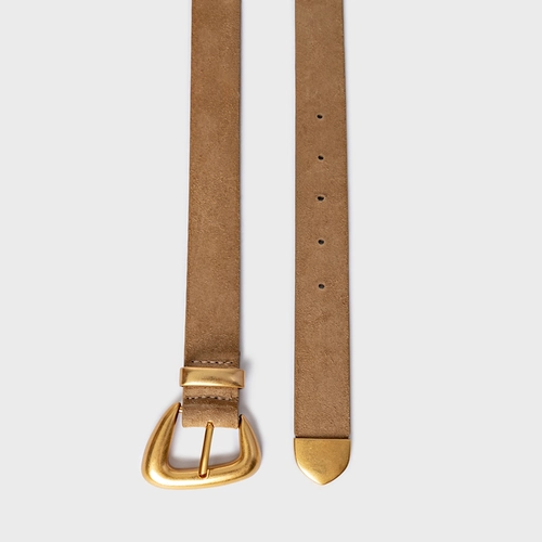 Cinto Western Buckle Médio Couro Suede Bege Almond