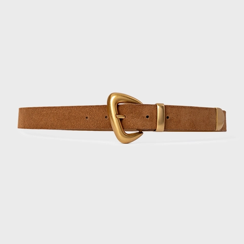 Cinto Western Buckle Médio Couro Suede Marrom Saddle