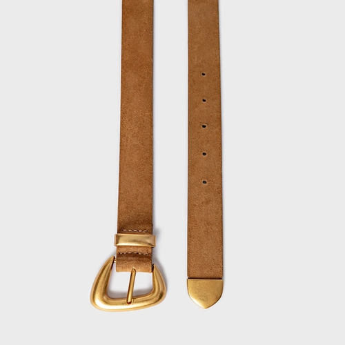 Cinto Western Buckle Médio Couro Suede Marrom Saddle