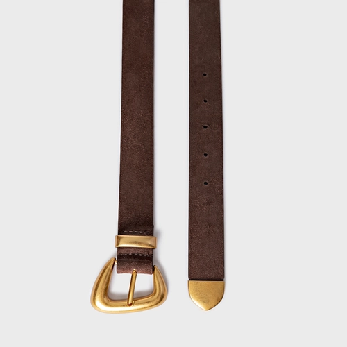 Cinto Western Buckle Médio Couro Suede Marrom Ganache