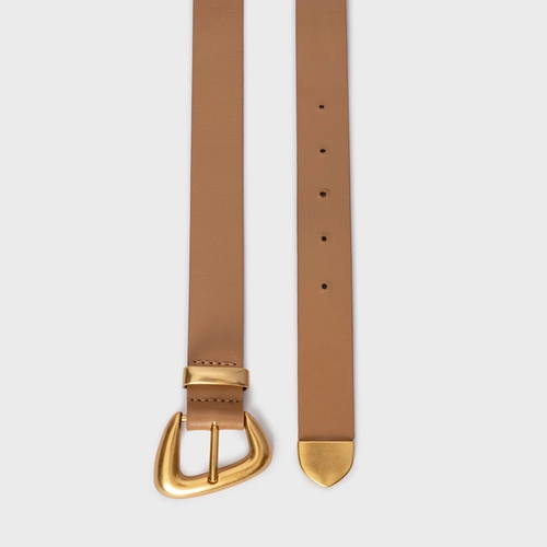 Cinto Western Buckle Médio Couro Bege Cookie