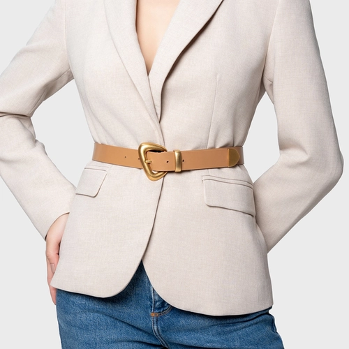 Cinto Western Buckle Médio Couro Bege Cookie